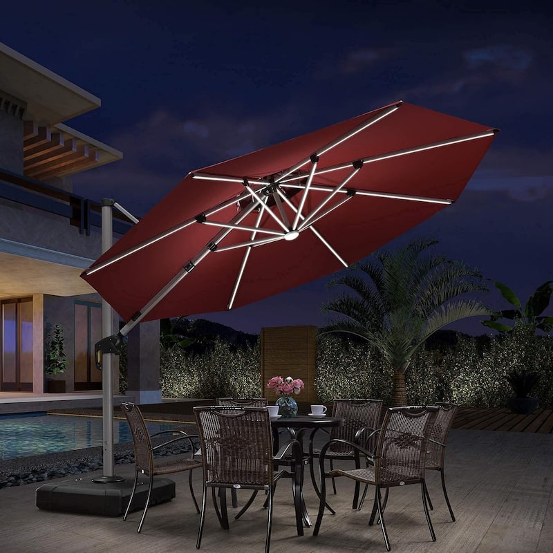 PURPLE LEAF 11 ft Double Top LED Round Patio Cantilever Umbrella