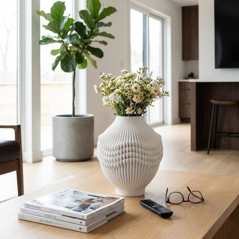 Decorative Vase - Ivory Ceramic 3D Printed Artistic