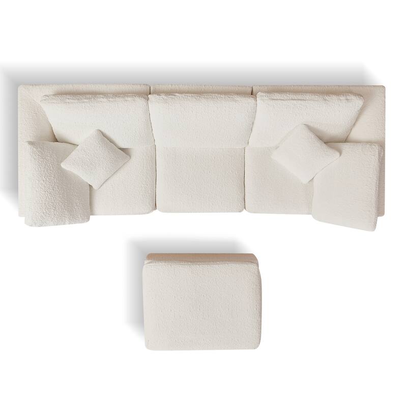 L-Shaped Convertible Cloud Sectional Sofa, Oversized Chenille Fabric Compressed Sofa, Modular 3 Seater Sofa with Ottoman