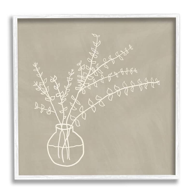 Stupell Beige Botanical Herbs Leaves Vase Pattern Outline Framed Wall Art - 12 x 12 - White