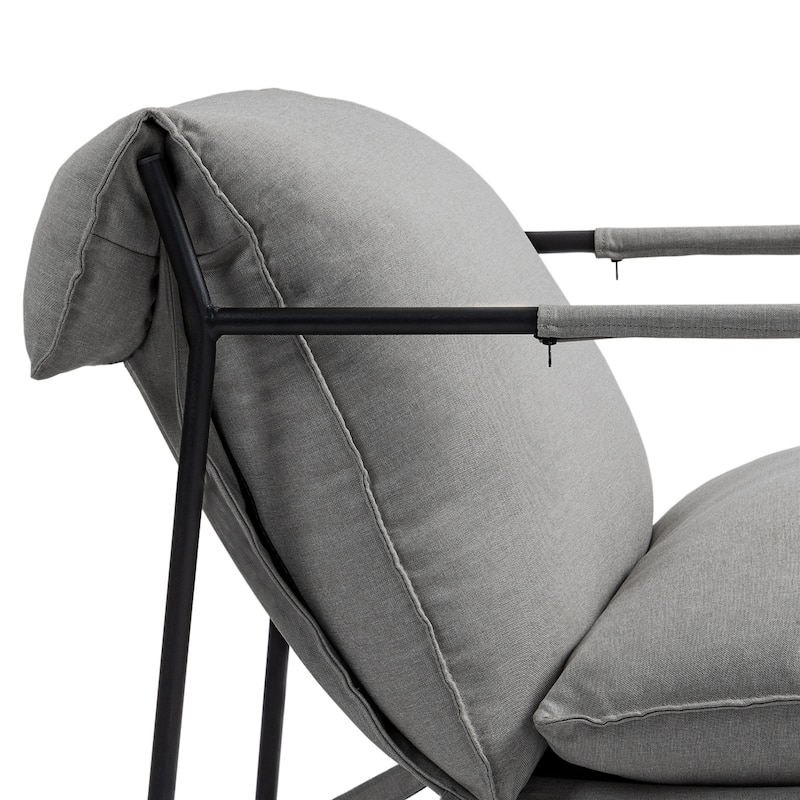 Mid-century Metal Sling Armchair with Lengthen Upholstered Set of 2