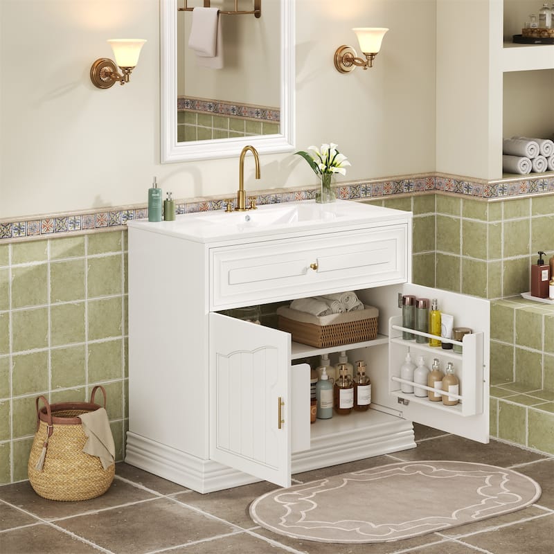 36" Luxurious Bathroom Vanity with Ceramic Sink, Bathroom Vanities Cabinet with 2 large Soft Closing Doors