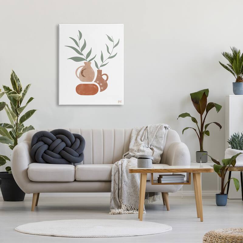 Stupell Boho Ceramic Plant Still Life Modern Terracotta Illustration Canvas Wall Art - White