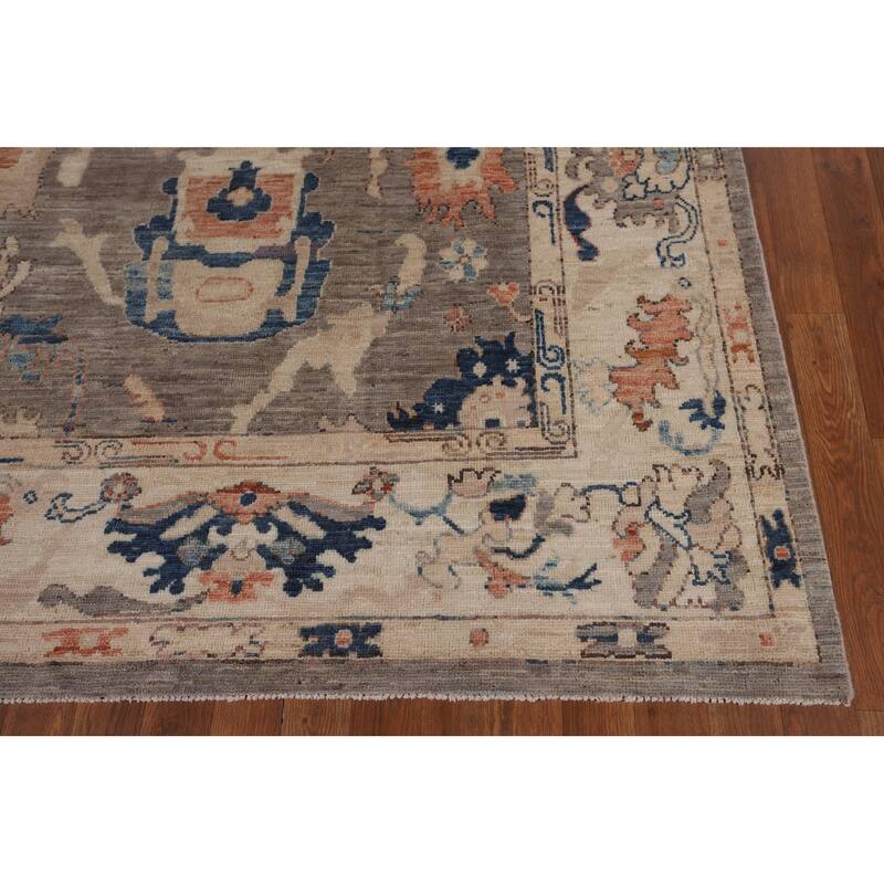 Vegetable Dye Grey Oushak Turkish Area Rug Handmade Floral Wool Carpet - 5'4"x 7'8"