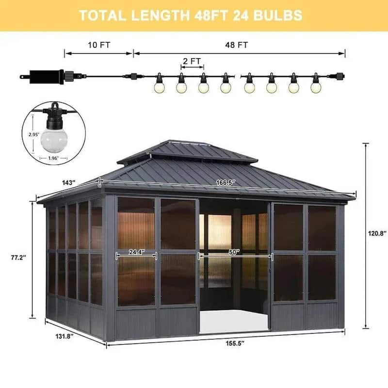 PURPLE LEAF Outdoor Galvanized Steel Hardtop Gazebo, Aluminum Frame Gazebo With Curtains