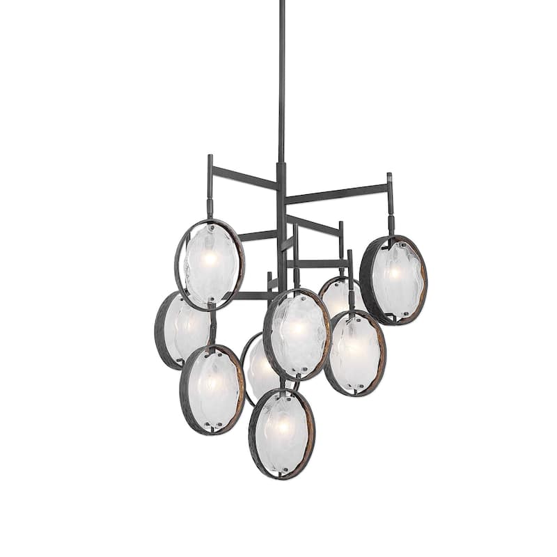 9-Light Hammered Ceiling Chandelier - 30" - Bronze Finish