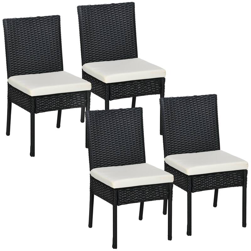 Outsunny 4 PE Rattan Outdoor Dining Chairs with Cushions, Patio Wicker Dining Chairs with Backrests for Porch, Deck