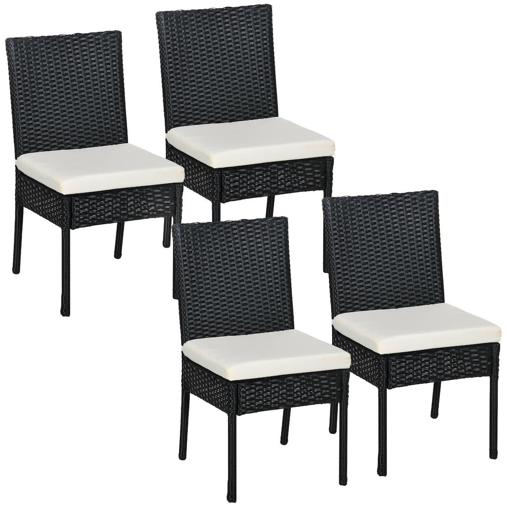 4 PE Rattan Outdoor Dining Chairs with Cushions, Patio Wicker Dining Chairs with Backrests for Porch