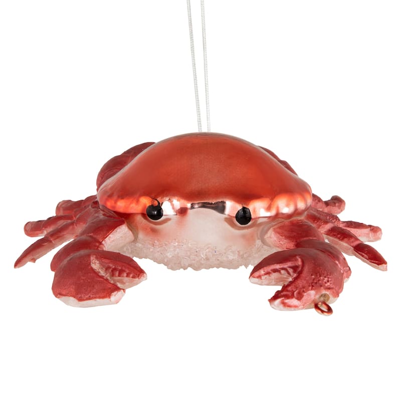 Shelled Crab Glass Christmas Ornament - 4" - Red