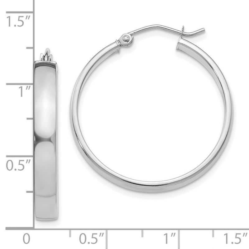 Curata 10k White Gold Polished 4mm Flat Wide Hoop Earrings - 28mm 35mm