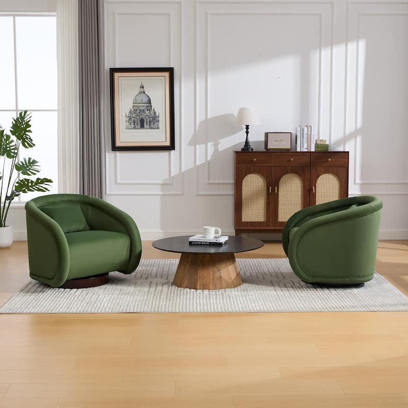 360-degree Swivel Barrel Chair with Velvet Fabric Upholstery, Comfy Pumpkin-Shaped Swivel Chair for Living Room, Bedroom