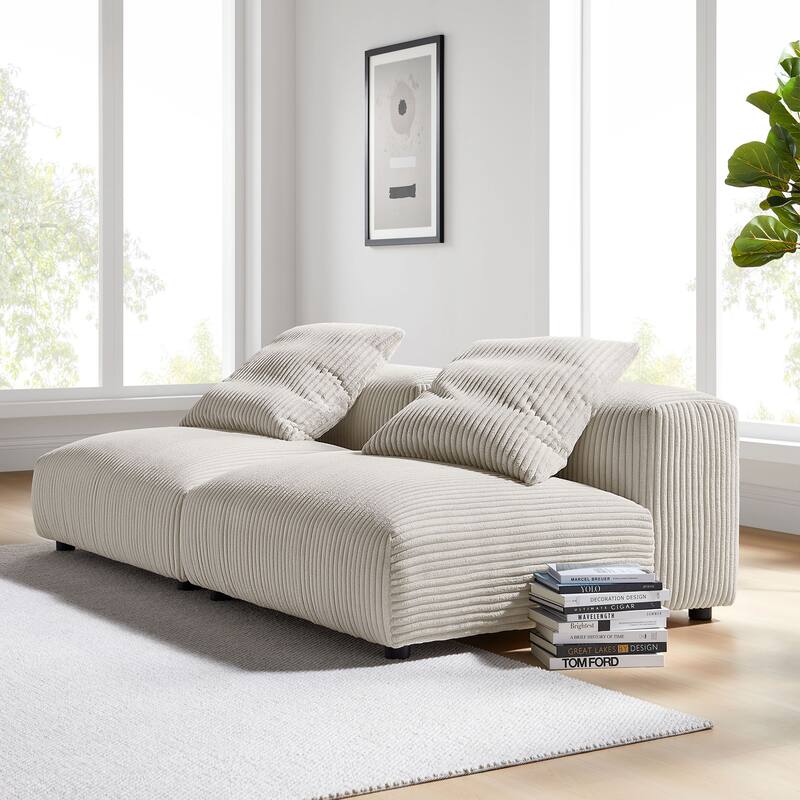 Solace 2-Piece Modular Corduroy Upholstered Sofa - Almond
