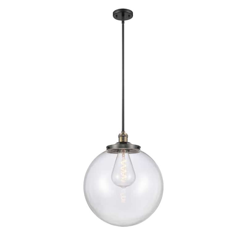 Innovations Lighting Franklin Restoration Beacon - 1 Light 16" Stem Hung Pendant - Clear/Black Antique Brass