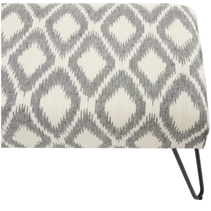 Metal Floral, Diamond or Tribal Bench with Metal Hairpin Legs - White, Gray or Multi Colored - Roche River Decor