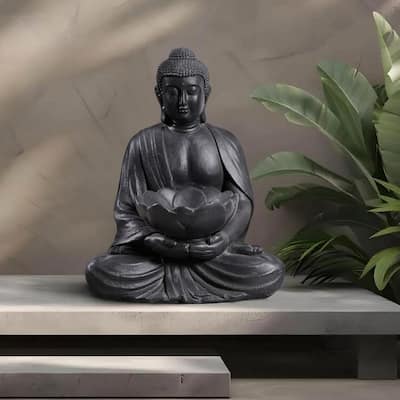 Meditating Buddha With Lotus Outdoor Garden Planter - 20.25" - Black