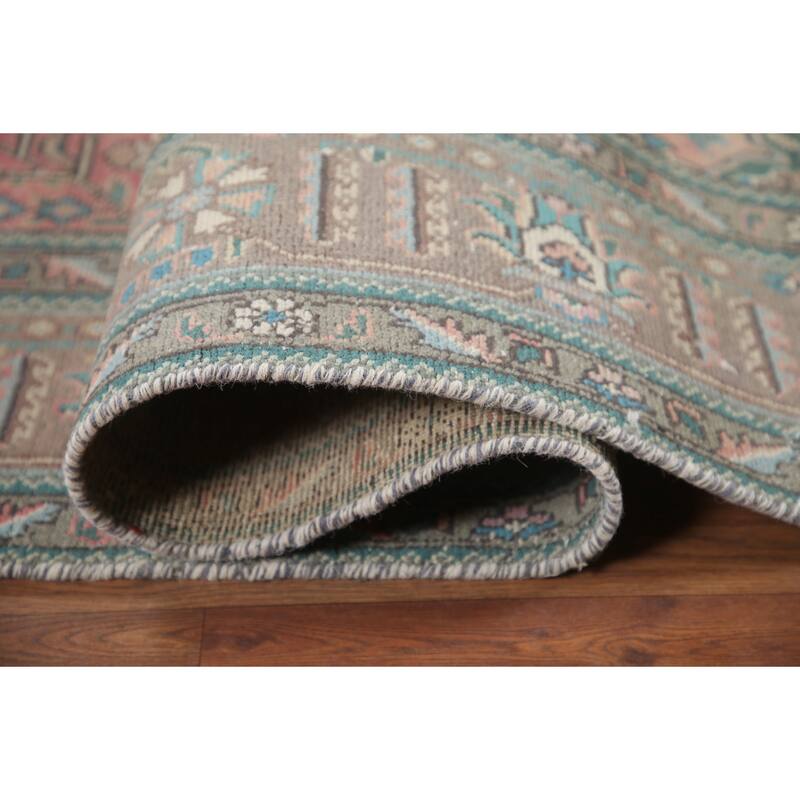 Hand Knotted Oriental 100% Wool Carpet Traditional Medallion Pink Tabriz Area Rug - 9' 7'' X 6' 7''