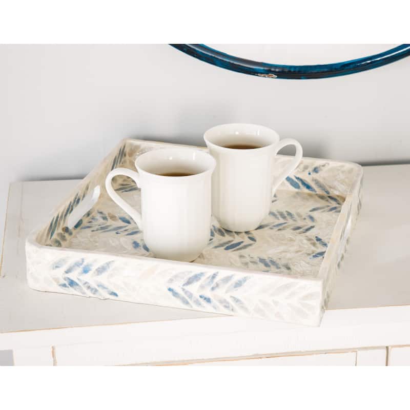 Mother of Pearl Shell Tray with Checkerboard Pattern - Set of 3 White - Roche River Decor - 16"W x 16"L x 2"H