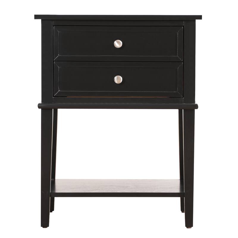 Black Nightstand 28x22x16 Sleek Contemporary Bedside Table with Open Shelf Storage, Minimalist Modern Bedroom Accent
