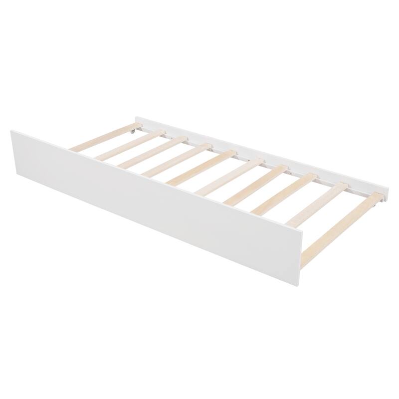 Twin Size House Bed with Trundle and Guardrails for Kids, Space-Saving Design