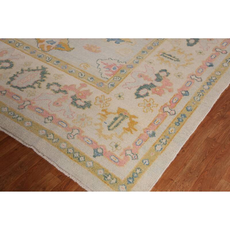Hand Knotted Oriental 100% Wool Carpet Transitional All-Over Beige & Ivories Oushak Area Rug - 13' 2'' X 9' 5''