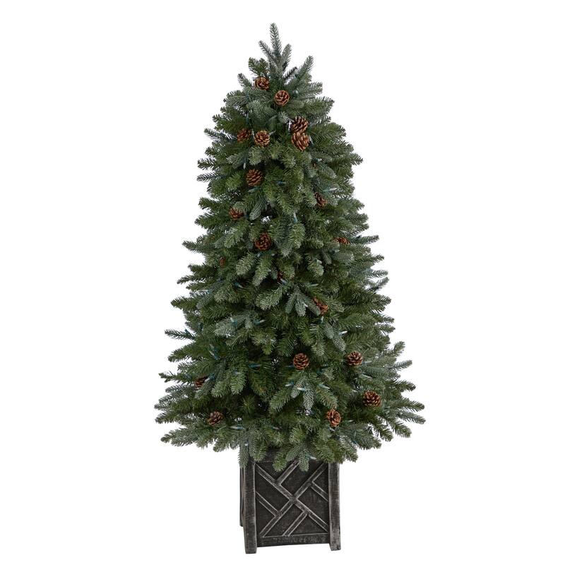5Ft Flocked Artificial Christmas Tree with Lights - Holiday Decor, Pine Tree, Festive Tree, Indoor Tree - Green - 60