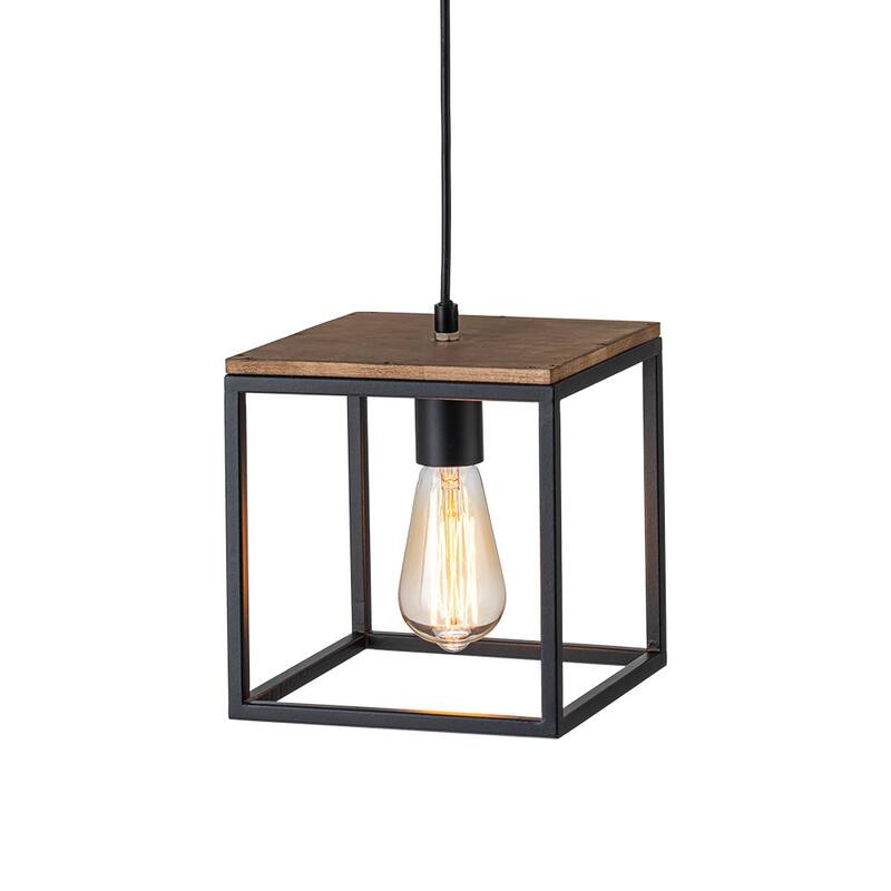 Mini 1-Light Square Caged Pendant - Matte Black
