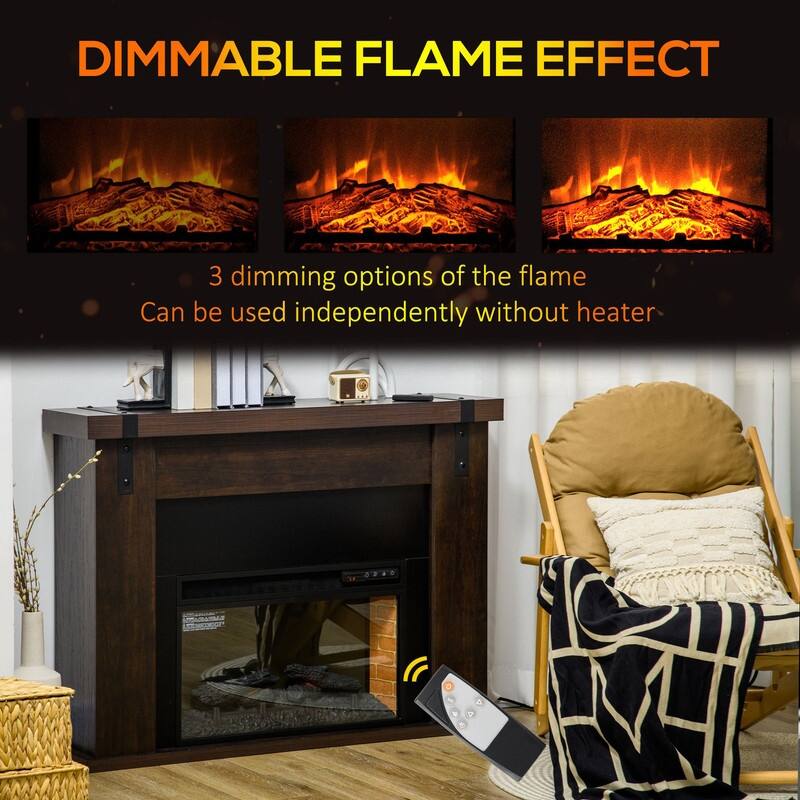 28/32/35/48" Electric Fireplace Mantel Heater w/ LED Flame Remote Timer Dark Oak/Brown/White