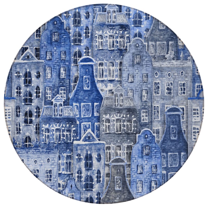 HomeRoots Village Houses Transitional Rectangle Outdoor Rug