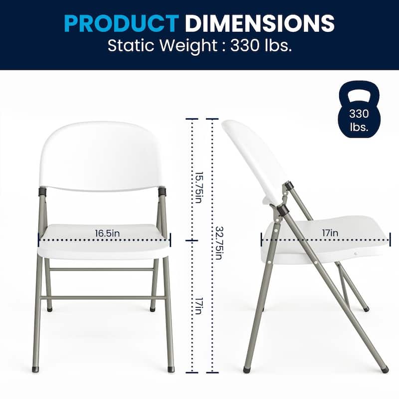 2 PK 330 lb. Capacity White Plastic Folding Chair with Gray Frame