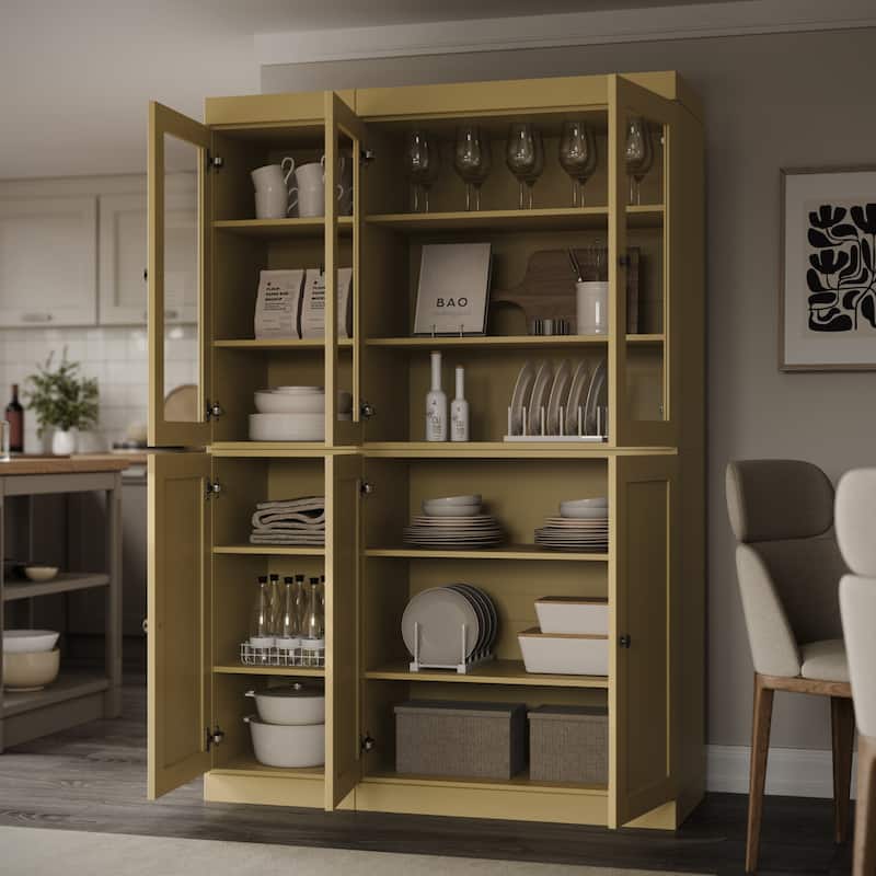 Palace Imports 100% Solid Wood 48.5" Pantry Cabinet with Clear Glass, Shaker Doors and Adjustable Shelves