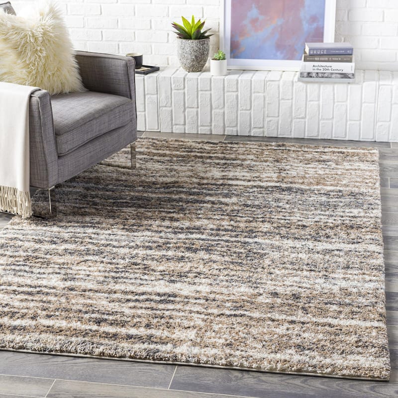 Livabliss Aliyah Shag Casual Area Rug - Grey/Brown - 5' 3" x 7' 3"