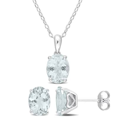 Miadora 4 1/5ct TGW Oval Aquamarine Set of Necklace and Earrings in Sterling Silver