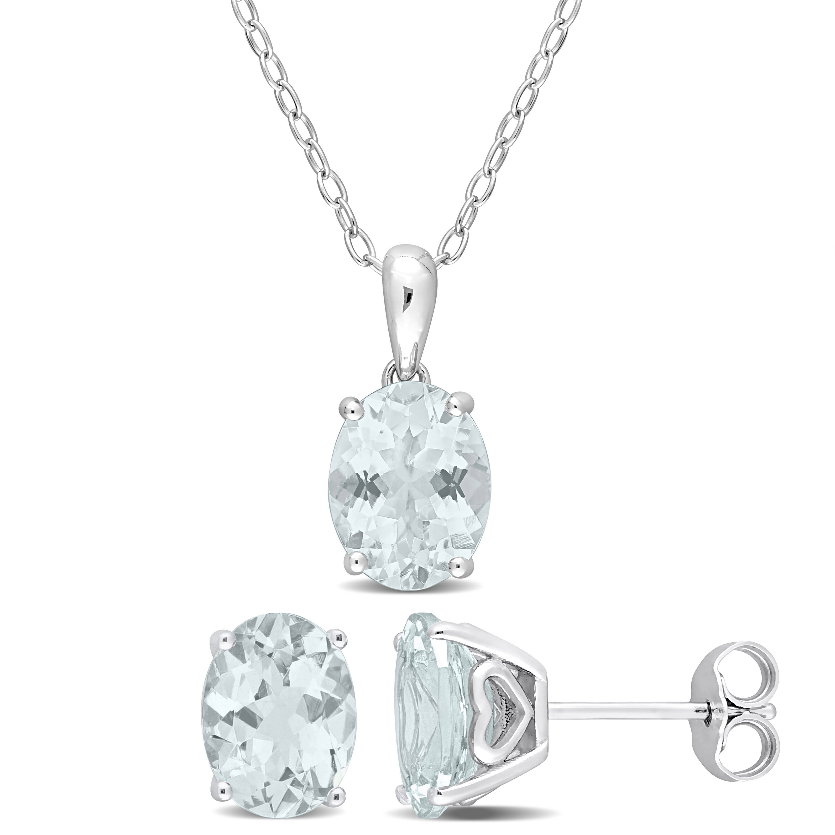 Miadora 4 1/5ct TGW Oval Aquamarine Set of Necklace and Earrings in Sterling Silver