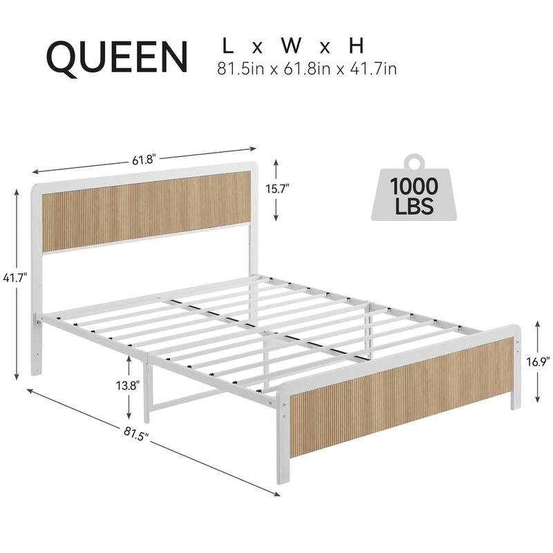Bed Frame with Wave Wood Headboard