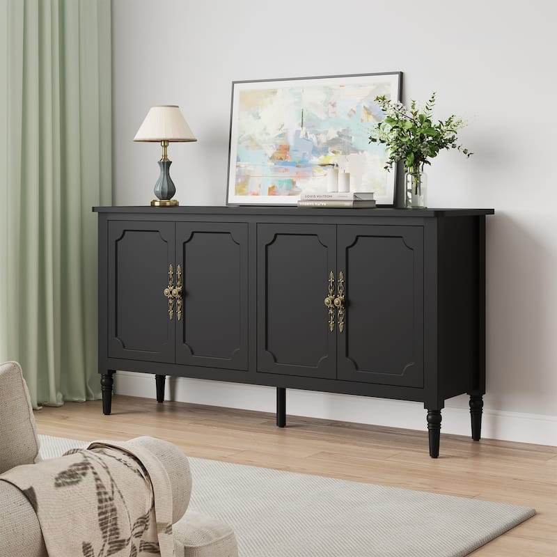 58'' Accent Cabinet with 4 Doors - Black