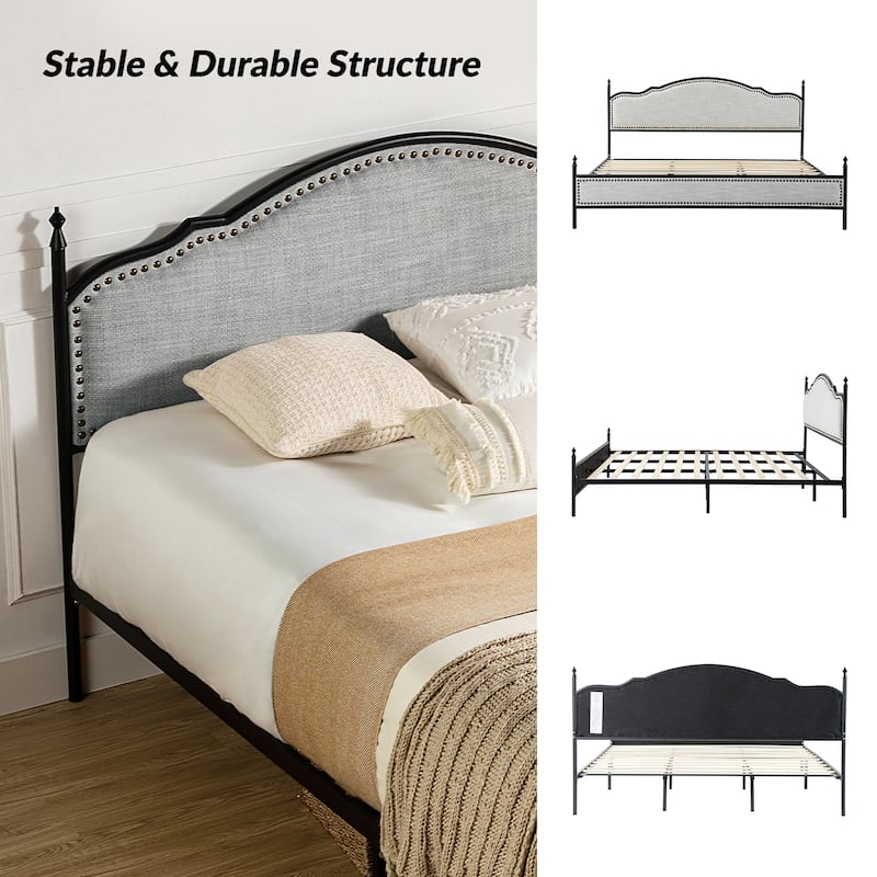 Dimas Modern King Size Upholstered Platform Bed with Metal Legs