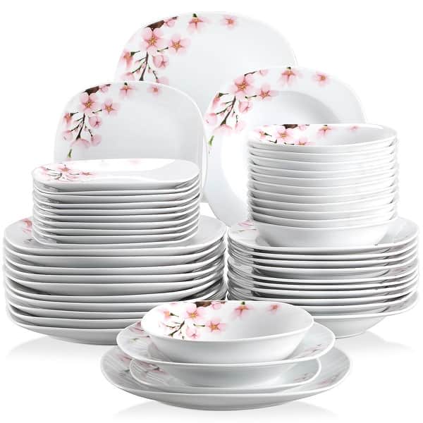 Veweet Fiona Porcelain Dinner Service Set, 18-Piece Set for 6 People, with 6 Dessert Plates, Deep Plates and Dinner Plates