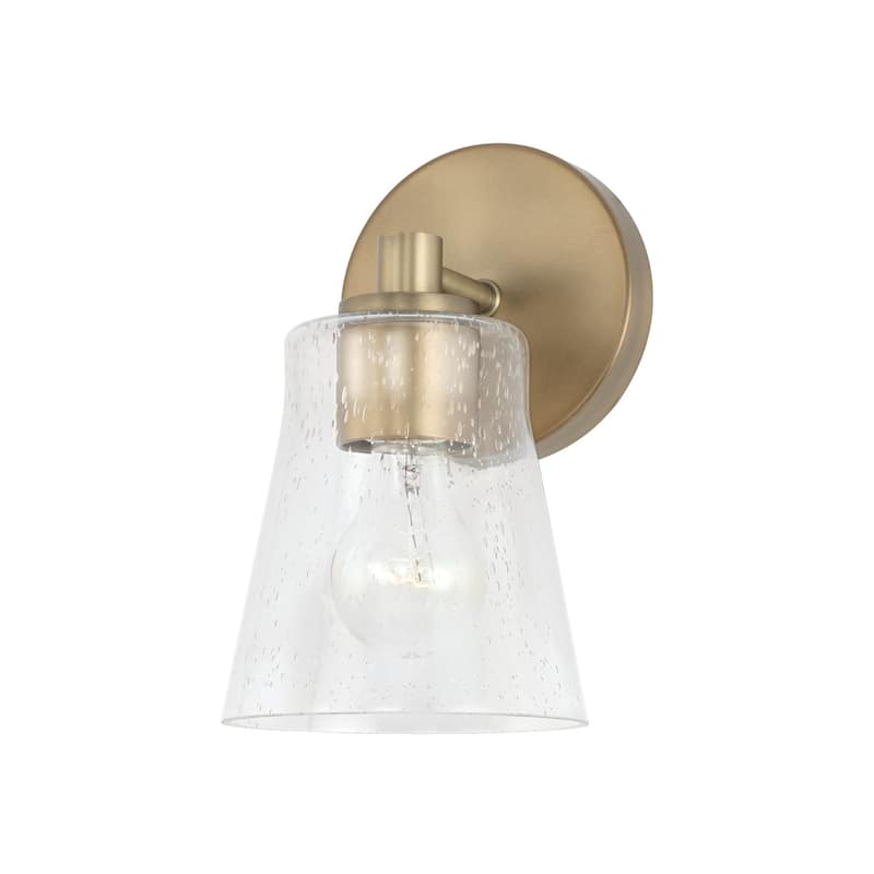 Baker 1-light Wall Sconce w/ Clear Seeded Glass - Aged Brass