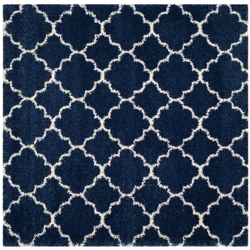 SAFAVIEH Hudson Shag Jeryl Glam Trellis 2-inch Area Rug - 9' Square - Navy/Ivory