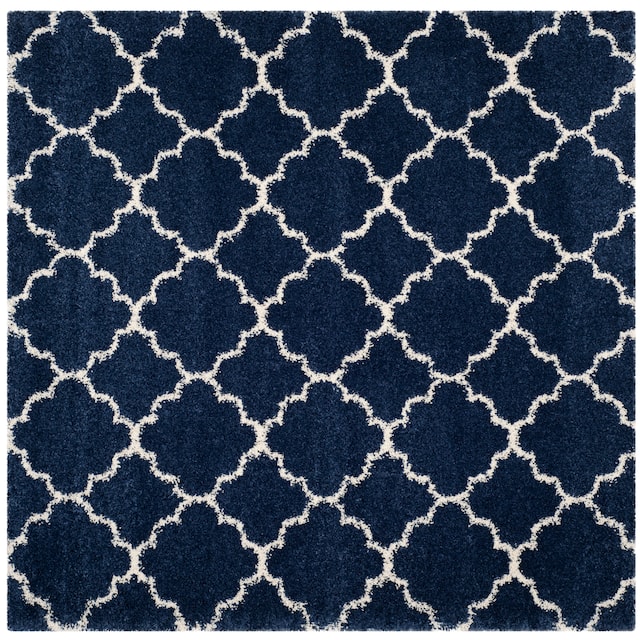 SAFAVIEH Hudson Shag Vitchka Glam Trellis 2-inch Area Rug - 7' x 7' Square - Navy/Ivory