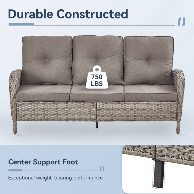 Gymojoy 3-Seat Outdoor Wicker Sofa with Professional Outdoor Cushions