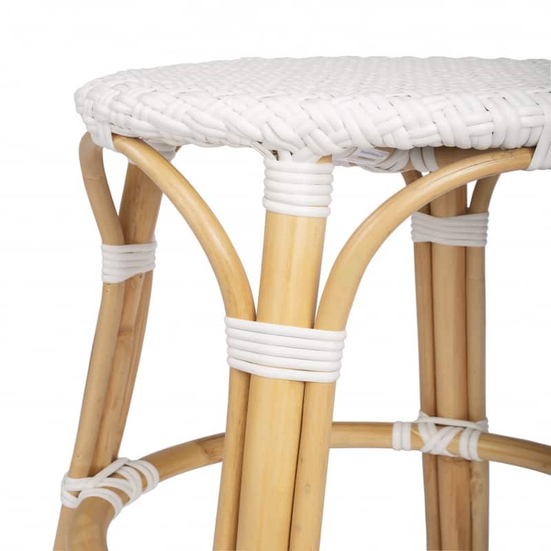 Rattan Backless Counter Height Bar Stool with Footrest, Water-Resistant