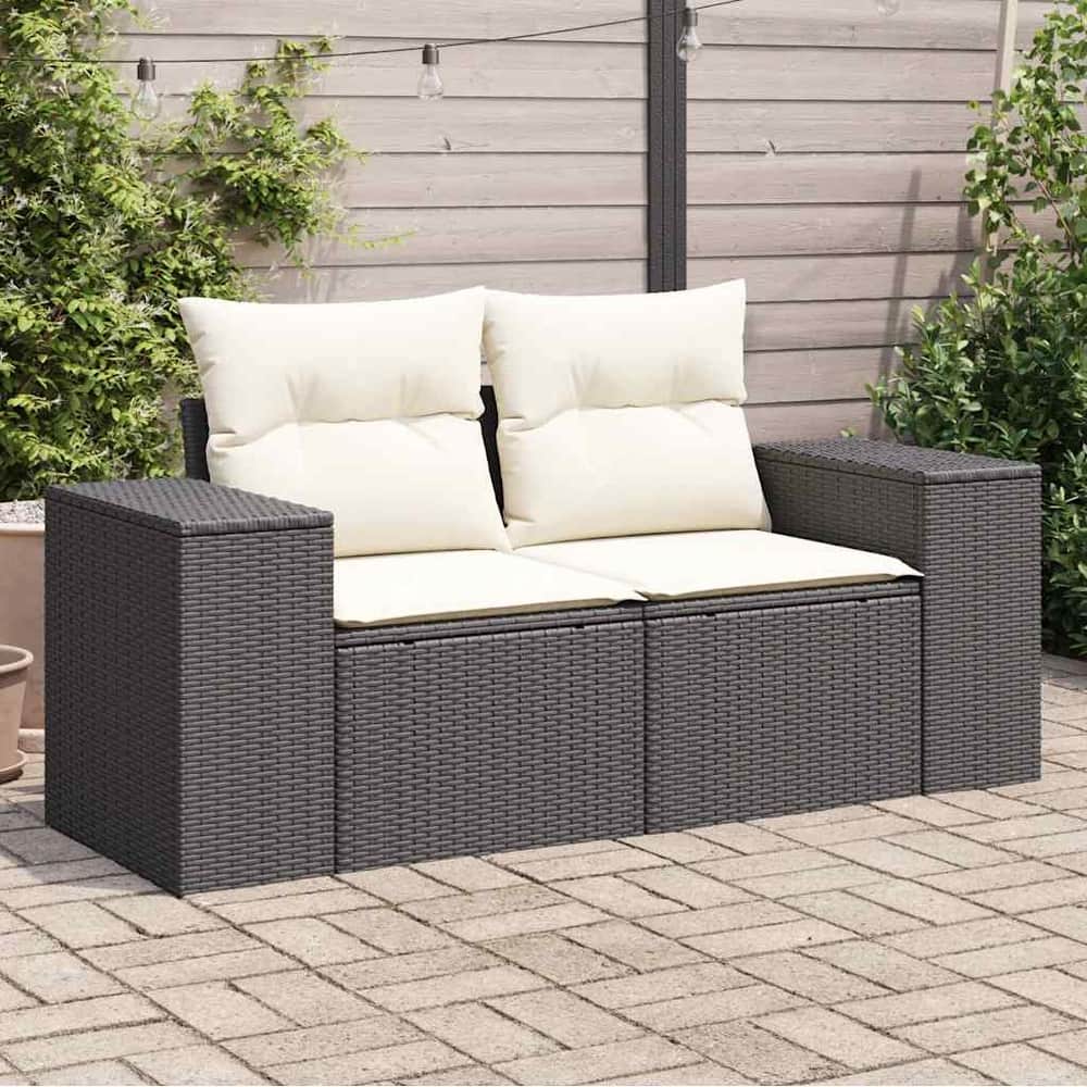 vidaXL Patio Sofa with Cushions 2-Seater Modular Couch Loveseat Poly Rattan - 24.4 x 73.2 x 27.2 in