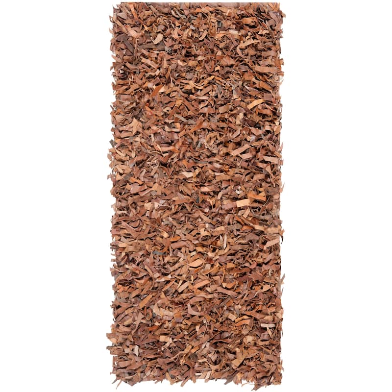 SAFAVIEH Handmade Leather Shag Carlijn Modern Decorative Rug - 2'3" x 9' Runner - Brown