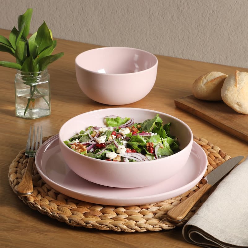 Gibson Home Candy Skies 12 Piece Unbreakable Wheat Straw Melamine Plates and Bowls Dinnerware Set