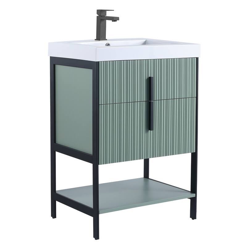 Fine Fixtures Serenity Modern Bathroom Vanity with White Gel Acrylic Top - Mint Green - Black Hardware - 24 inch