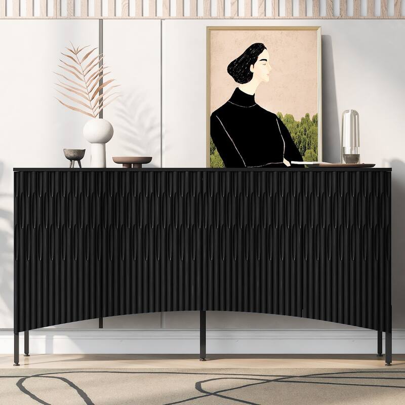Modern Elegant Black Blue Cabinet Sideboard Buffet with Curved Bottom Doors