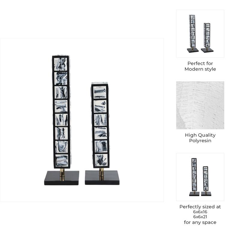 Resin Geometric Column Sculptures with Rectangle Base (Set of 2) - 6" x 6" x 21"