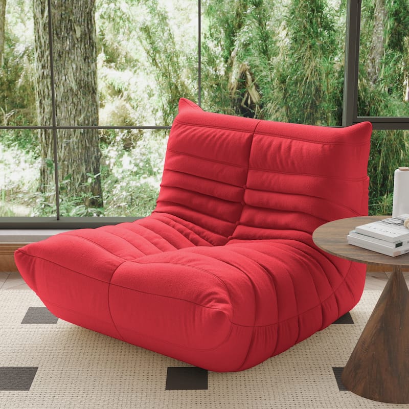 Fireside Chair Single Sofa Teddy Fabric Bean Bag Chair - Red