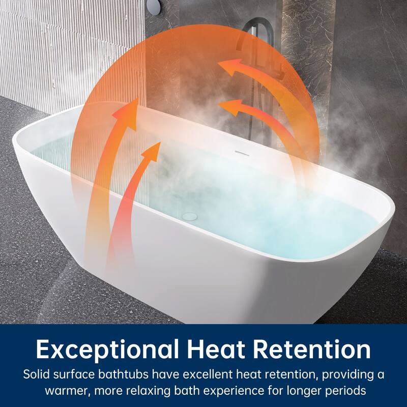 MEDUNJESS 67'' Freestanding Bathtub Solid Surface Soaking Tub